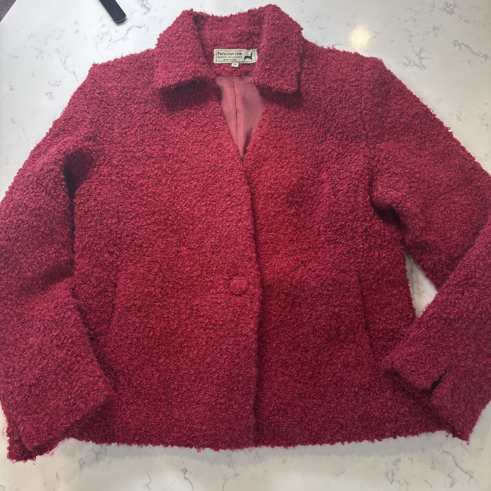 Peruvian Link Alpaca Collection Red Boucle Blazer Jacket Women's Medium Lined